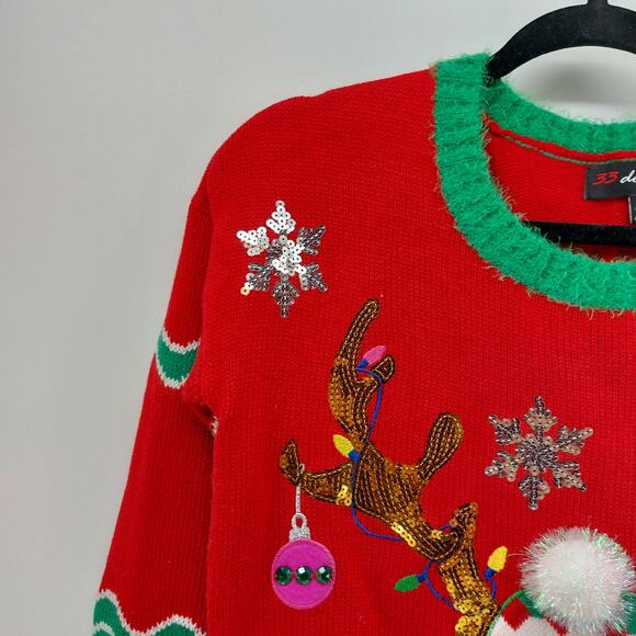33 Degree Ugly Christmas Sweater Cool Reindeer Ornaments M - Picture 9 of 15